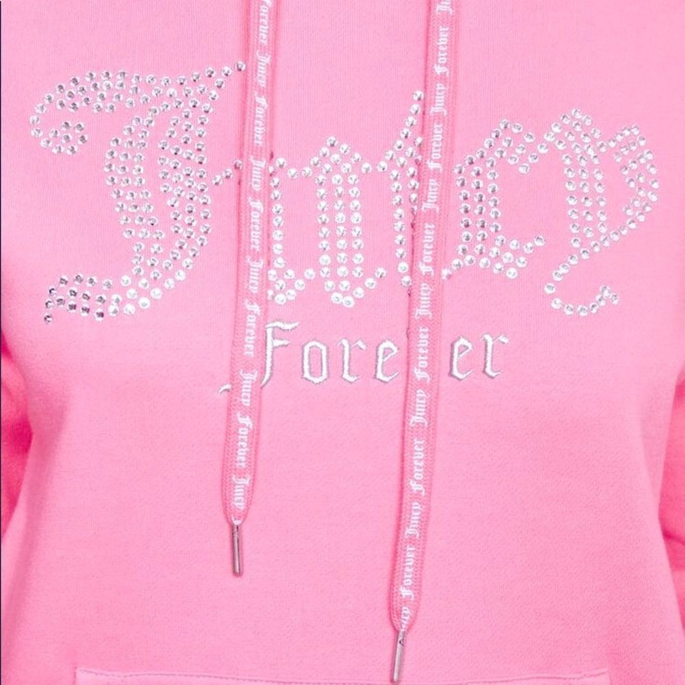 Pink Juicy Couture Pullover Fleece Rhinestone Hoodie - Picture 2 of 2